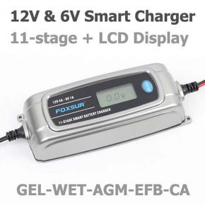 6V 12V Car Smart Charger 11 stage LCD Display